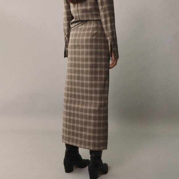 Mango Beige Plaid Check Skirt With Slit/NWT/10 (EU 42) - Picture 3 of 16